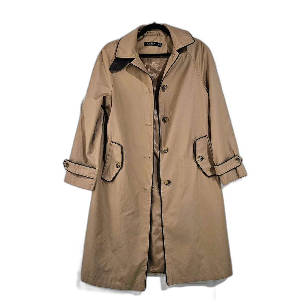 Lauren Ralph Lauren Balmacaan Black Label Trench Raincoat Khaki Sz M 2025